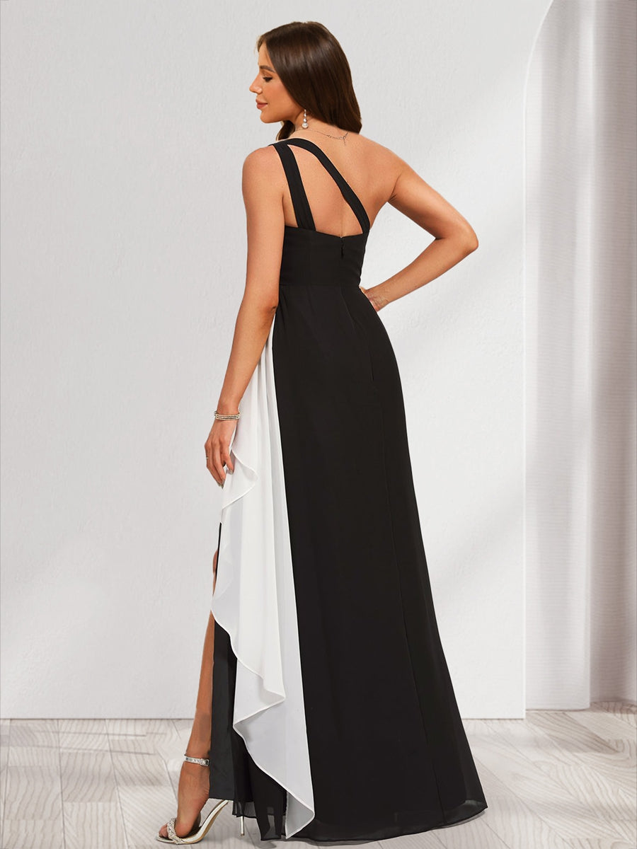 Chiffon A-Line/Princess One Shoulder Floor-Length Bridesmaid Dresses With Split Side & Ruffle