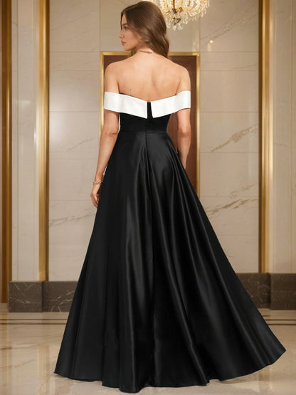 A-line Off-the-Shoulder Floor-Length Ruched Evening Dresses