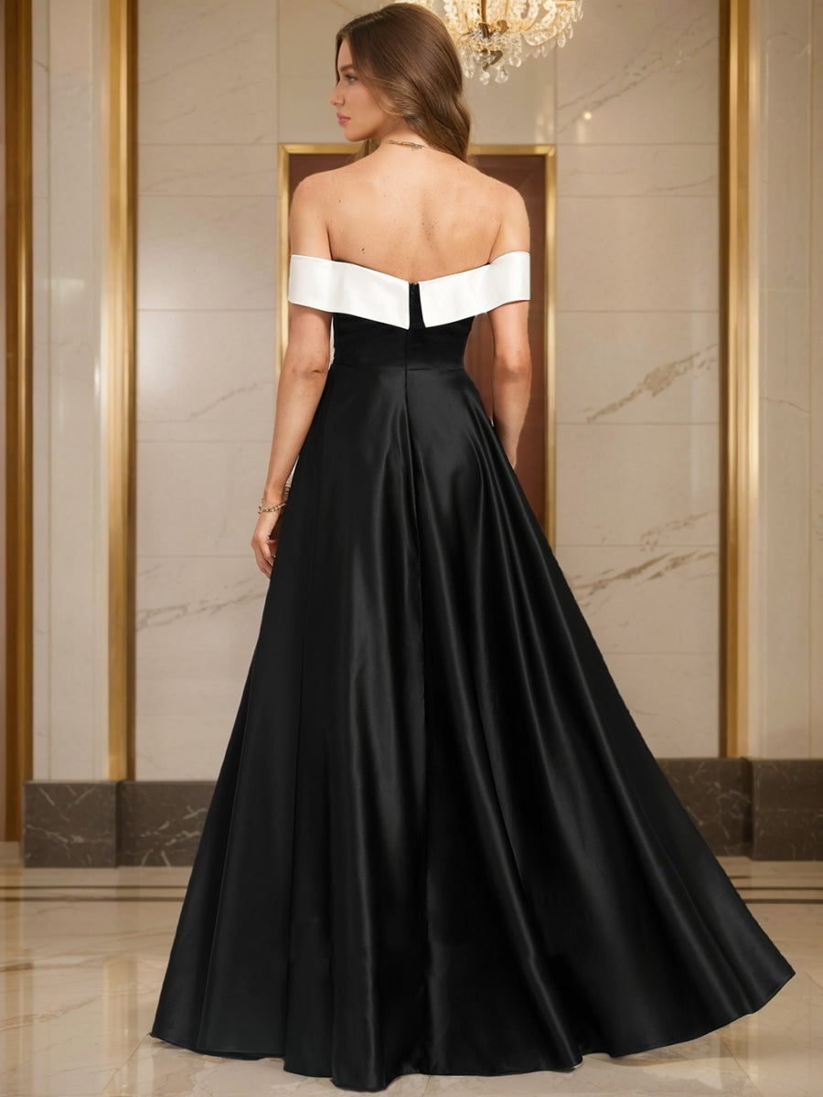 A-line Off-the-Shoulder Floor-Length Ruched Evening Dresses