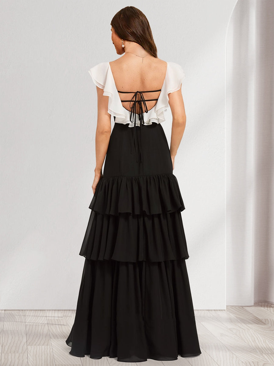 A-Line/Princess Scoop Floor-Length Chiffon Bridesmaid Dresses With Split Side & Cascading Ruffles