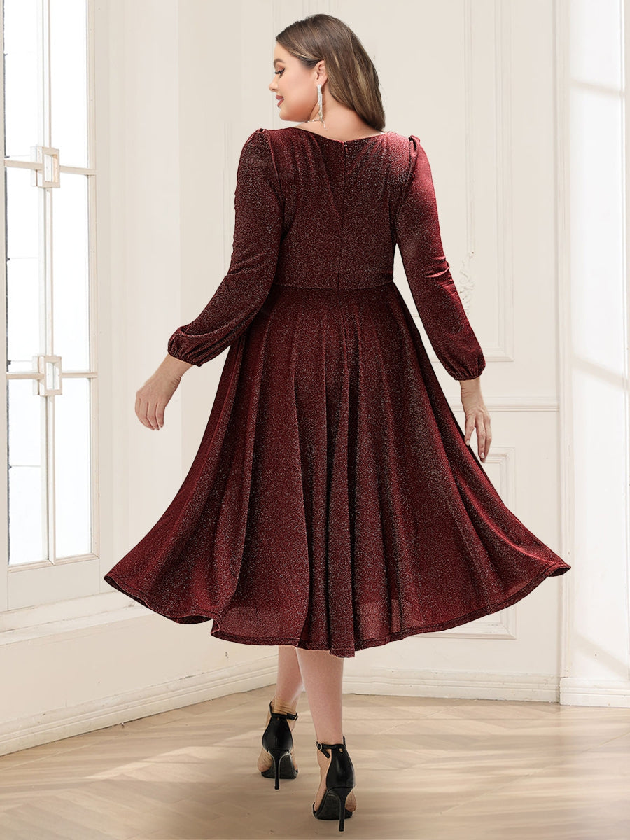 A-Line/Princess V-Neck Long Sleeves Tea-Length Mother of the Bride Dresses with Pocket