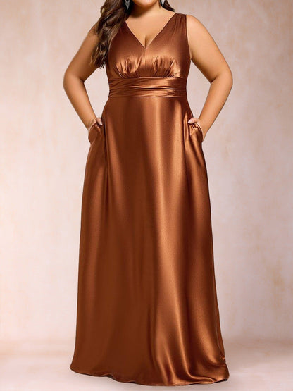 A-Line/Princess V-Neck Sleeveless Long Plus Size Mother of the Bride Dresses With Pockets