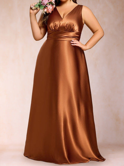 A-Line/Princess V-Neck Sleeveless Long Plus Size Mother of the Bride Dresses With Pockets