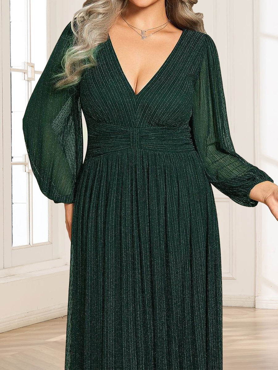 A-Line/Princess V-Neck Long Sleeves Ruched Plus Size Mother of the Bride Dresses
