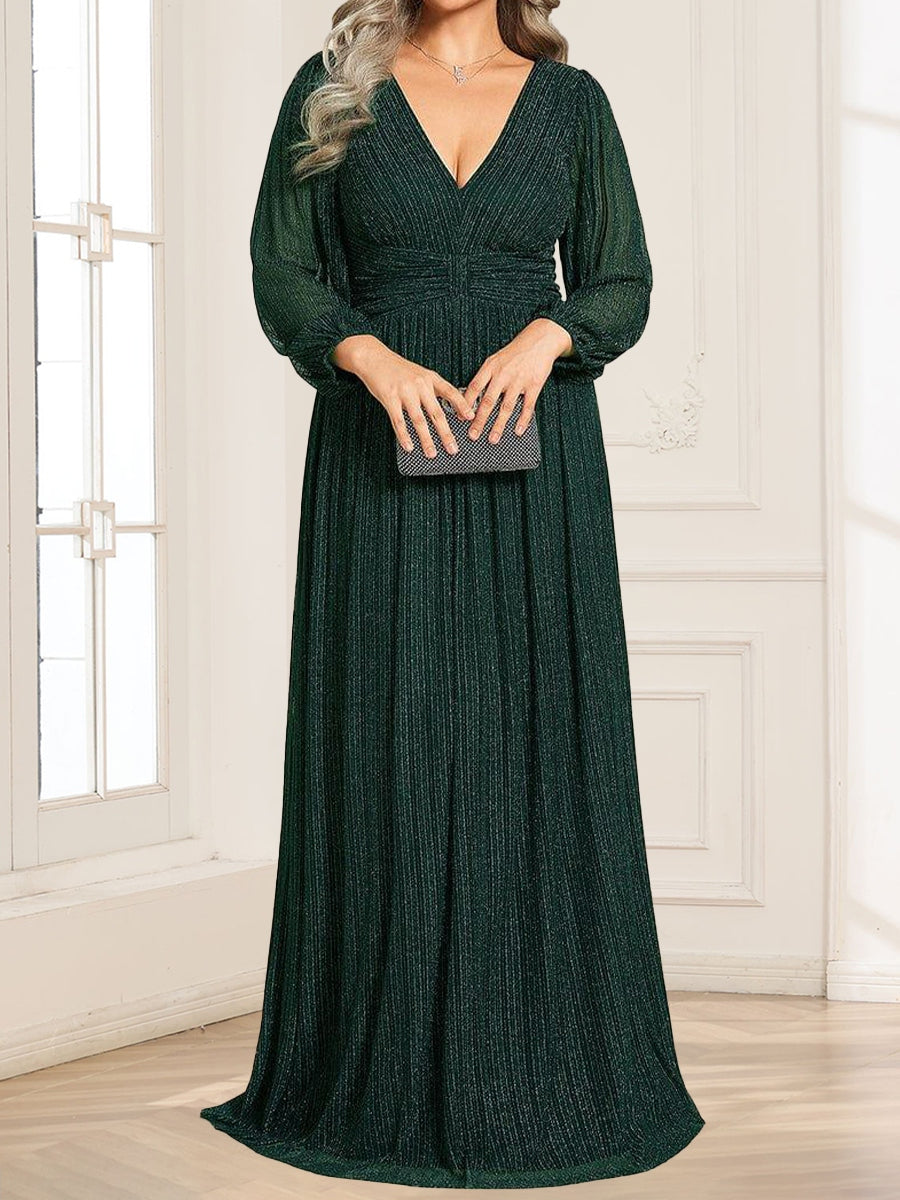 A-Line/Princess V-Neck Long Sleeves Ruched Plus Size Mother of the Bride Dresses