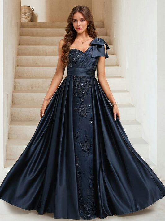 Sheath/Column One Shoulder Sleeveless Floor-Length Evening Dresses with Sequins & Overskirt
