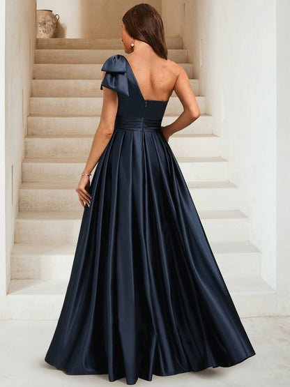 Sheath/Column One Shoulder Sleeveless Floor-Length Evening Dresses with Sequins & Overskirt