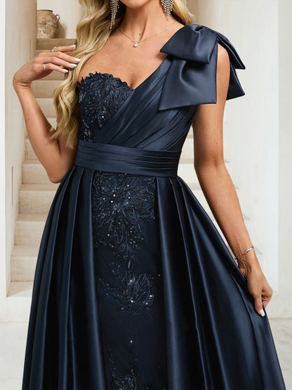 Sheath/Column One Shoulder Sleeveless Floor-Length Evening Dresses with Sequins & Overskirt