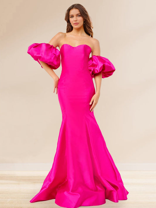 Satin Trumpet/Mermaid Strapless Short Sleeves Evening Dresses