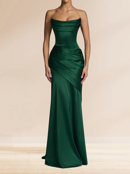 Sheath/Column Strapless Sleeveless Sweep train Ruched Evening Dresses With Shawl