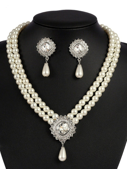 Artificial Luxury Pearls Necklace and Earrings Sets Jewelry for Women