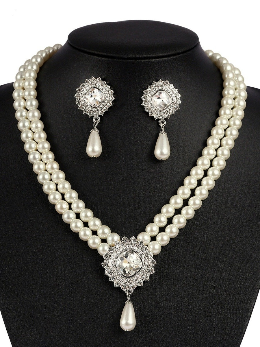 Artificial Luxury Pearls Necklace and Earrings Sets Jewelry for Women