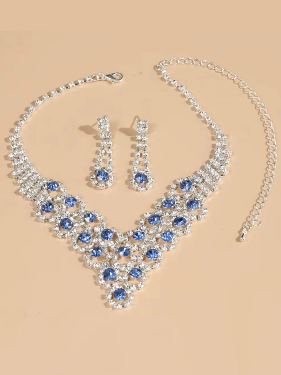 Women's Shiny Crystal Necklace Earrings Delicated Jewelry Set