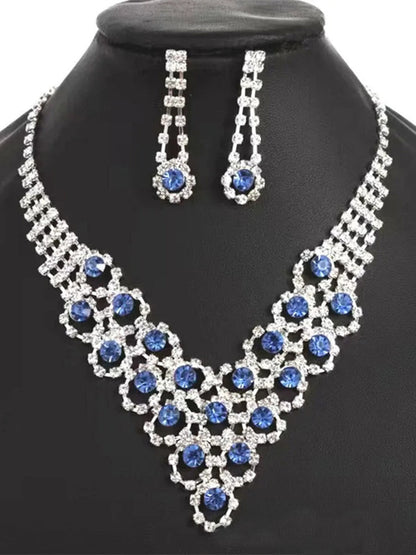 Women's Shiny Crystal Necklace Earrings Delicated Jewelry Set