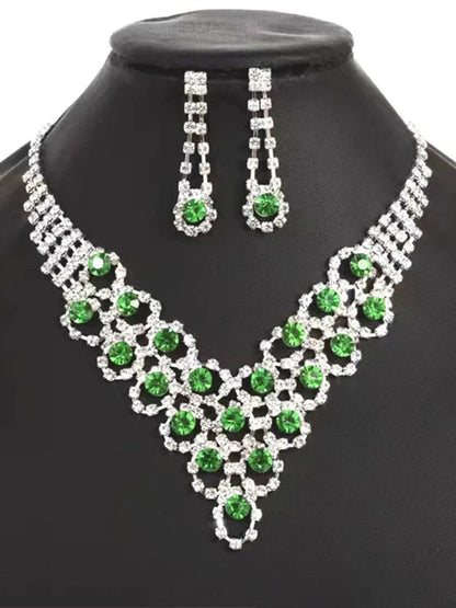 Women's Shiny Crystal Necklace Earrings Delicated Jewelry Set
