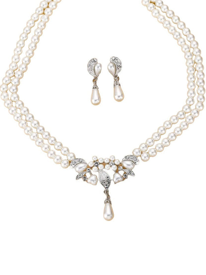 Elegant Women's White Pearl Earrings Necklace Set