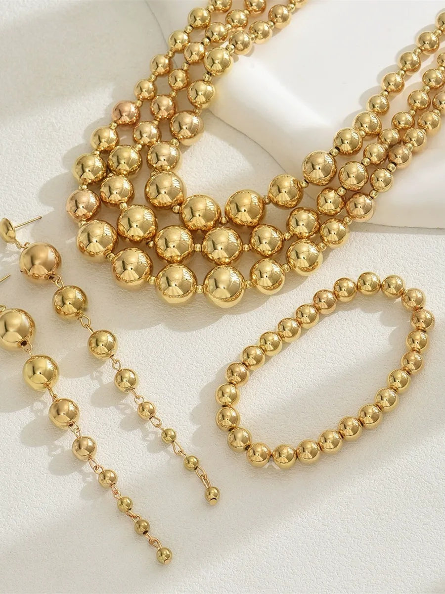 Women's Retro Tiered Beaded Necklace Earrings Bracelet Jewelry Set
