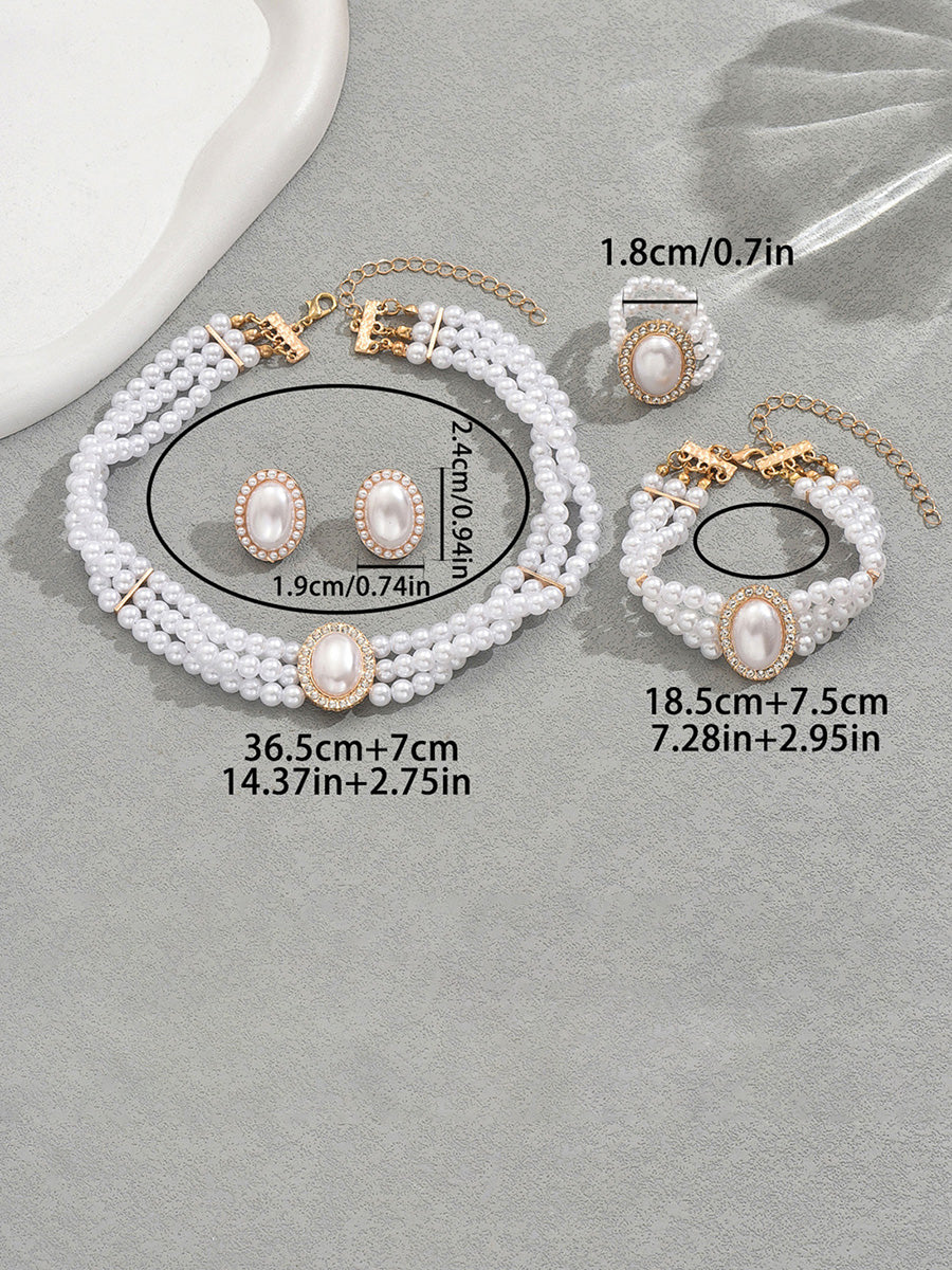 White Women's Alloy Jewelry Set with Pearls & Crystals