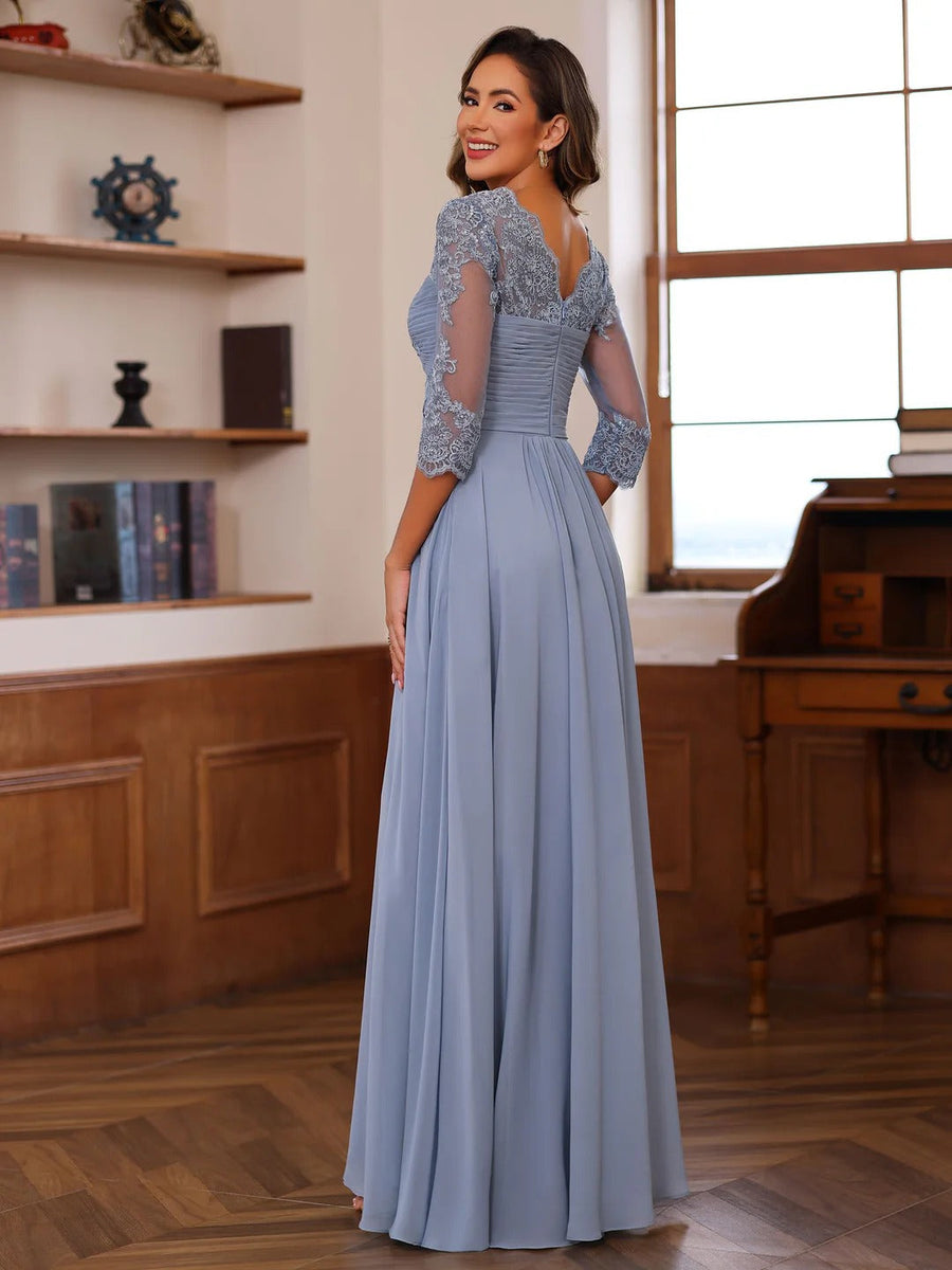 A-Line/Princess Sweetheart Neck 3/4 Sleeves Floor-Length Mother Of The Bride Dresses With Ruffles & Appliques