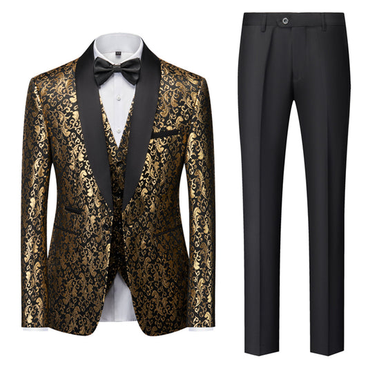 Tailored Fit Single Breasted One-button 3 Pieces Printed Men's Formal Party Suits