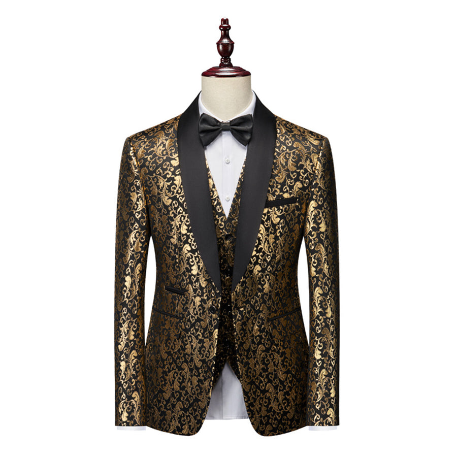 Tailored Fit Single Breasted One-button 3 Pieces Printed Men's Formal Party Suits