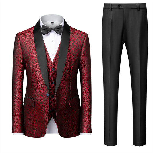 Tailored Fit Single Breasted One-button 3 Pieces Printed Men's Formal Party Suits