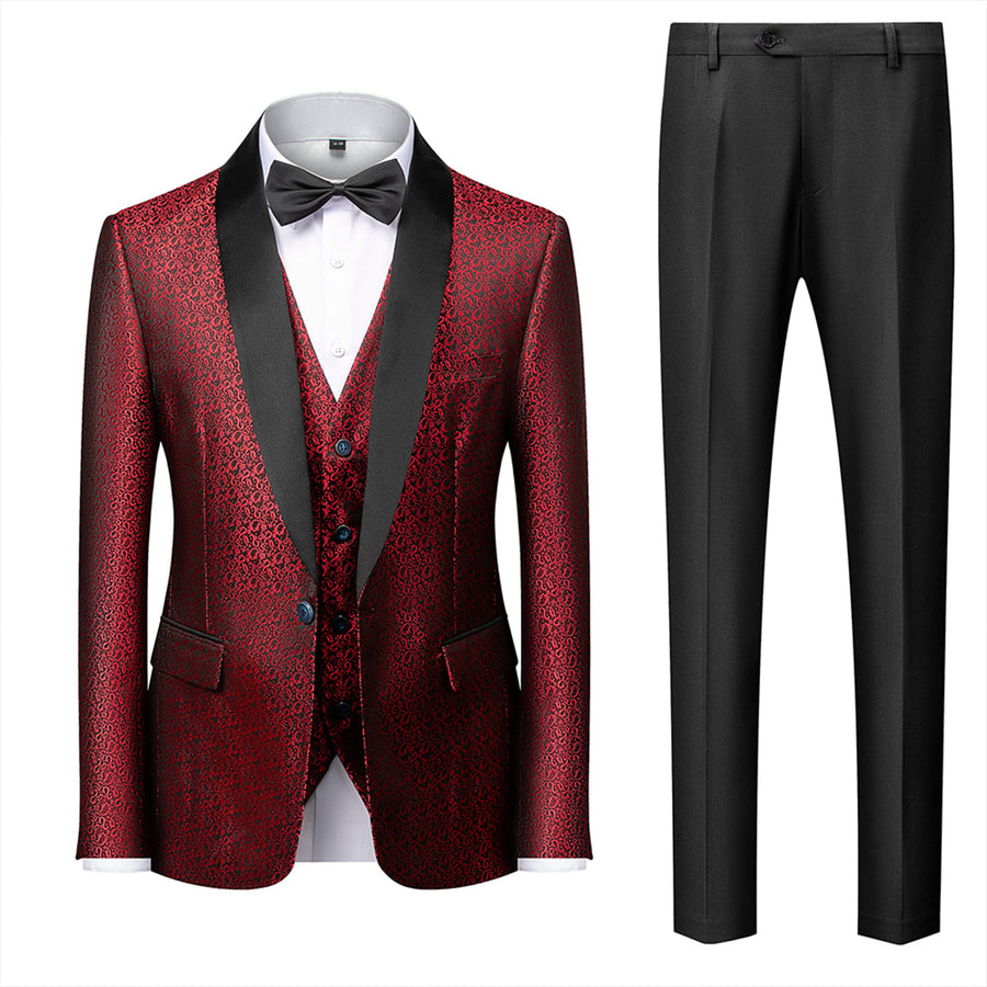 Tailored Fit Single Breasted One-button 3 Pieces Printed Men's Formal Party Suits