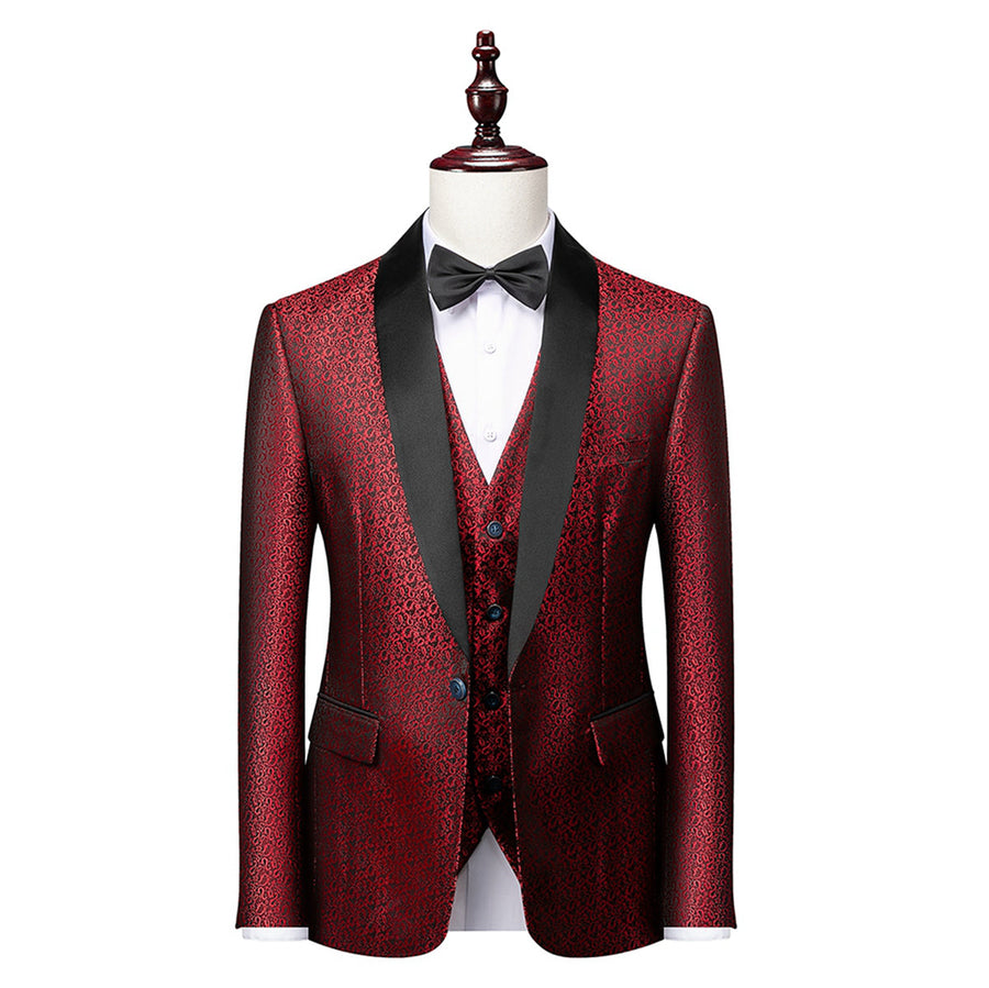 Tailored Fit Single Breasted One-button 3 Pieces Printed Men's Formal Party Suits