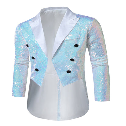 Tailored Fit Single Breasted Six-Button Sequin Colored Men's Party Jacket
