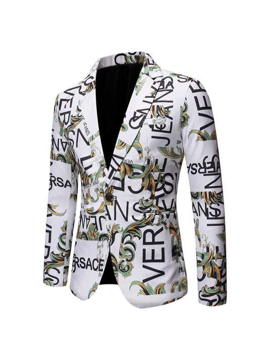 Men's Tailored Fit Notched Lapel Single Breasted One-button Printed Floral Jacket