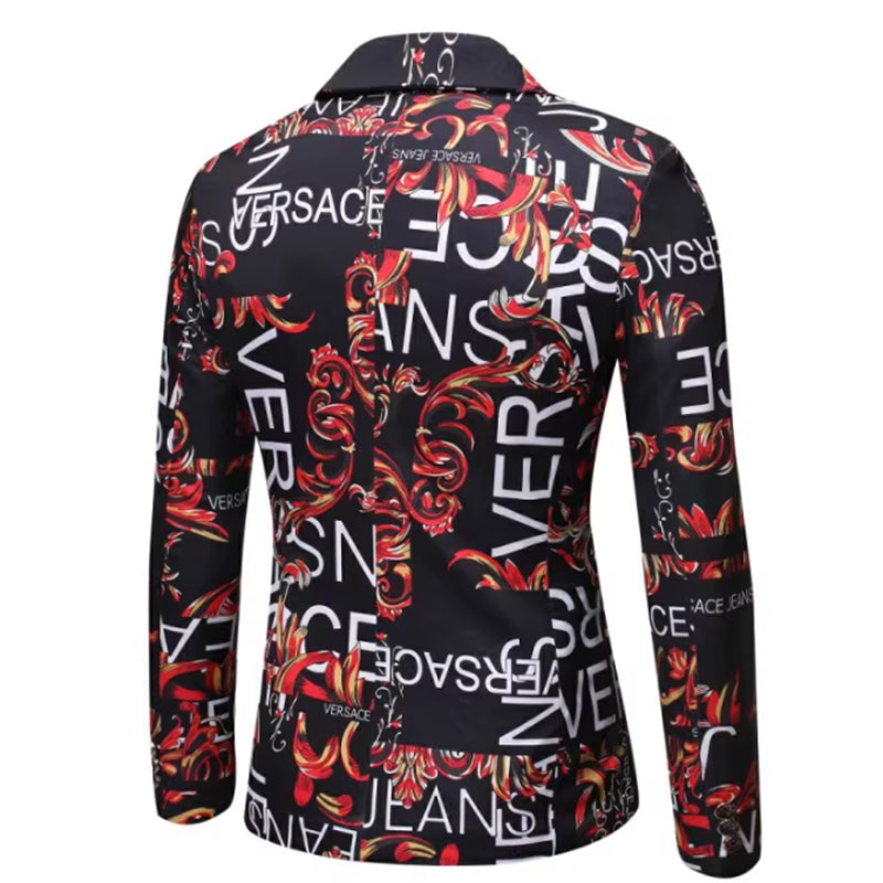 Men's Tailored Fit Notched Lapel Single Breasted One-button Printed Floral Jacket