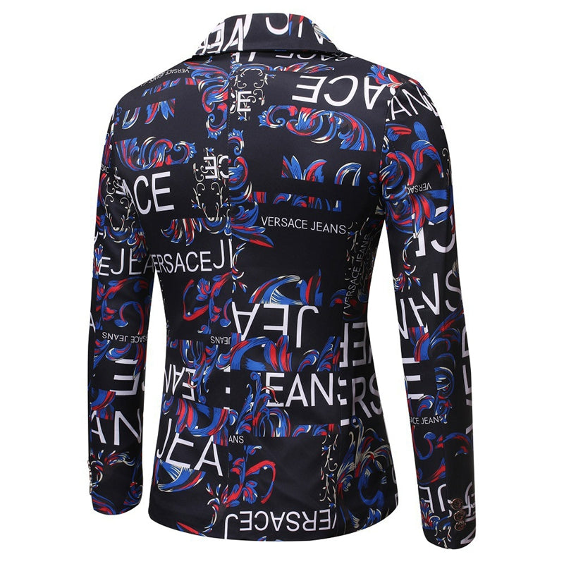 Men's Tailored Fit Notched Lapel Single Breasted One-button Printed Floral Jacket