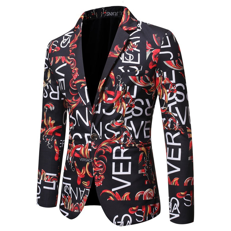 Men's Tailored Fit Notched Lapel Single Breasted One-button Printed Floral Jacket