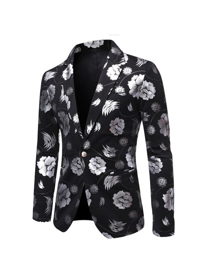 Tailored Fit Notched Single Breasted One-button Printed Chic Men's Party Jacket