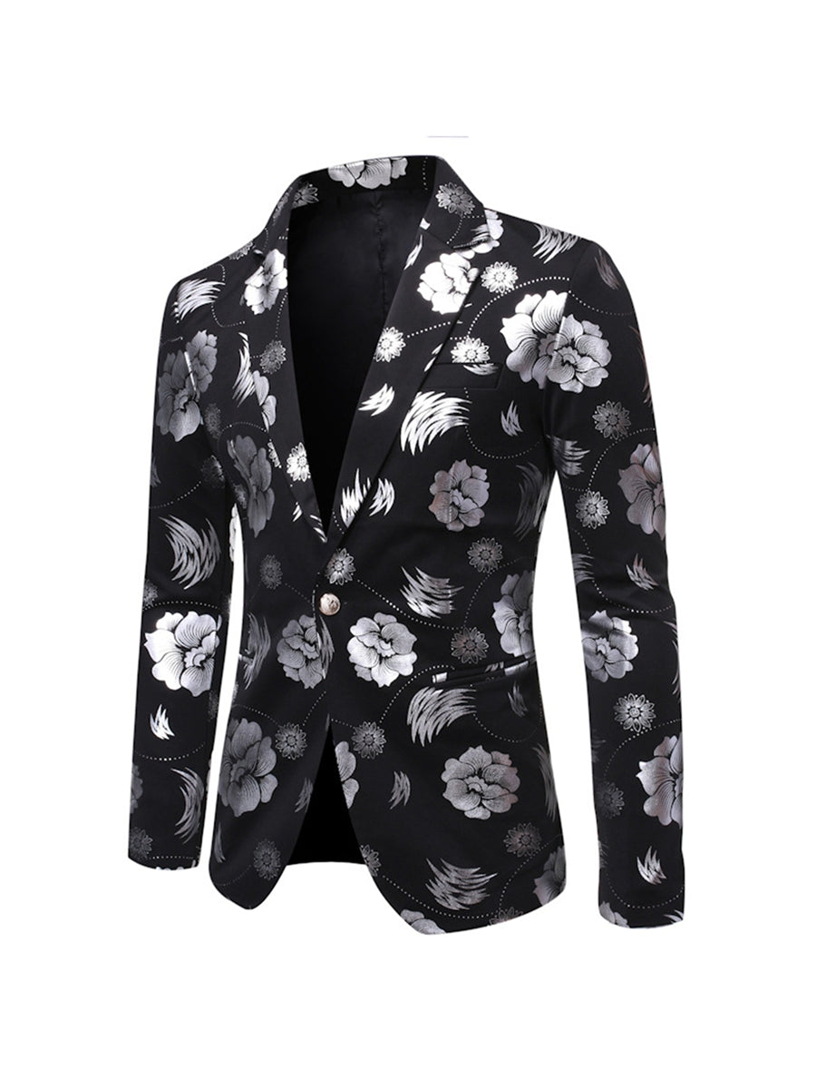 Tailored Fit Notched Single Breasted One-button Printed Chic Men's Party Jacket