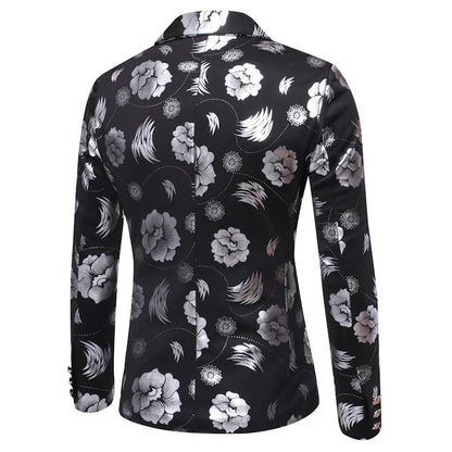 Tailored Fit Notched Single Breasted One-button Printed Chic Men's Party Jacket