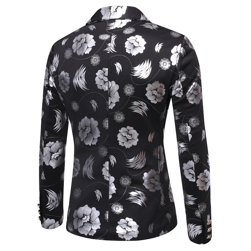 Tailored Fit Notched Single Breasted One-button Printed Chic Men's Party Jacket