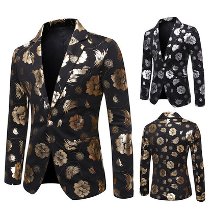 Tailored Fit Notched Single Breasted One-button Printed Chic Men's Party Jacket