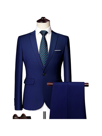 Tailored Fit Single Breasted One-button 2 Pieces Solid Colored Men's Casual Suits