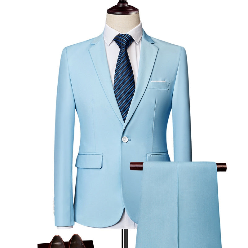 Tailored Fit Single Breasted One-button 2 Pieces Solid Colored Men's Casual Suits