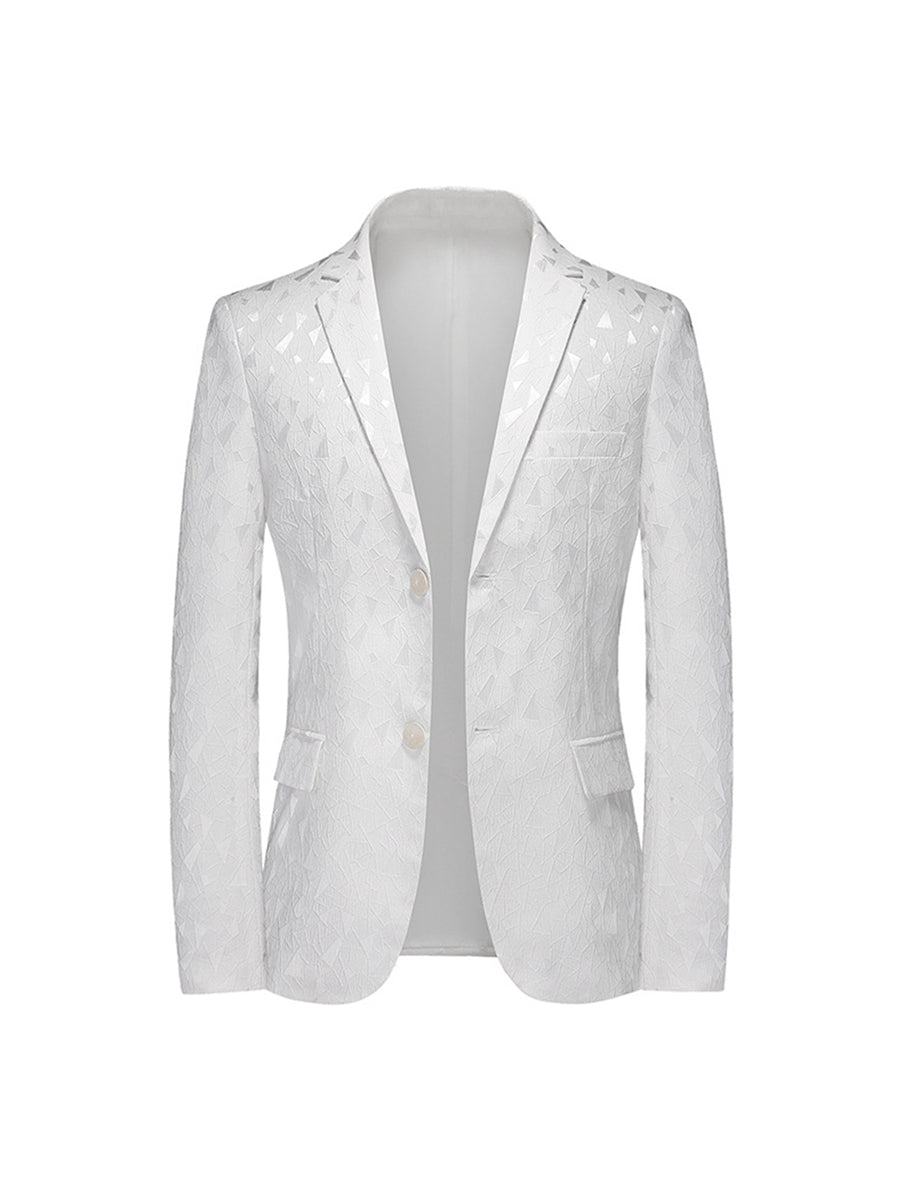 Tailored Fit Notched Lapel Single Breasted Two-button Geometric Men's Fashionable Jacket