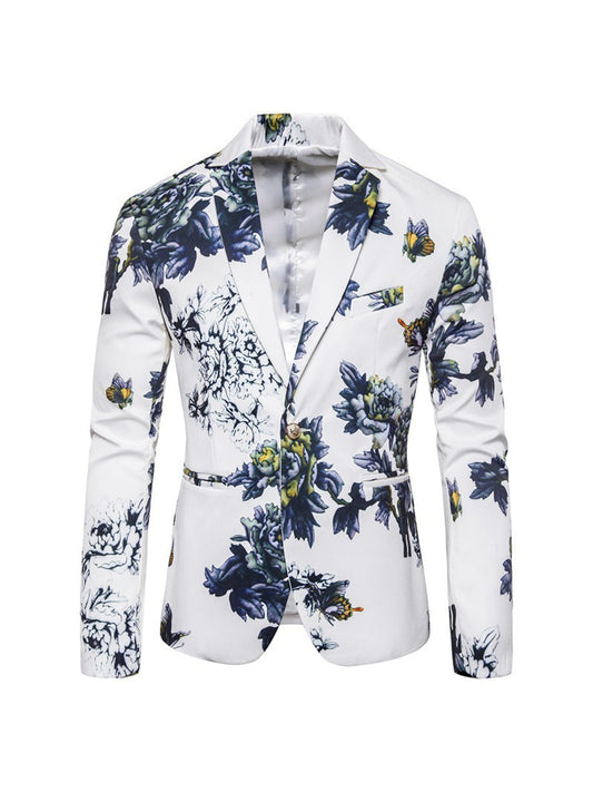 Tailored Fit Notched Single Breasted One-Button Printed Men's Party Jacket