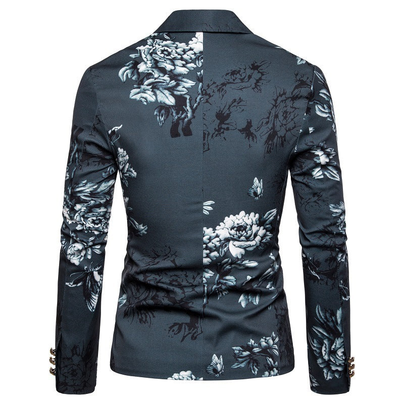 Tailored Fit Notched Single Breasted One-Button Printed Men's Party Jacket