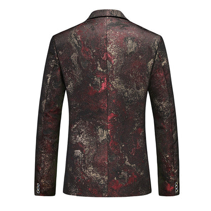 Tailored Fit Notched Lapel Single Breasted One-button Floral Men's Casual Jacket