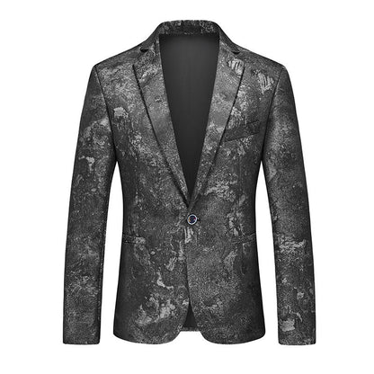 Tailored Fit Notched Lapel Single Breasted One-button Floral Men's Casual Jacket