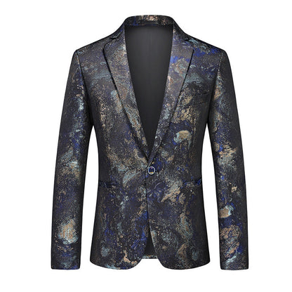 Tailored Fit Notched Lapel Single Breasted One-button Floral Men's Casual Jacket