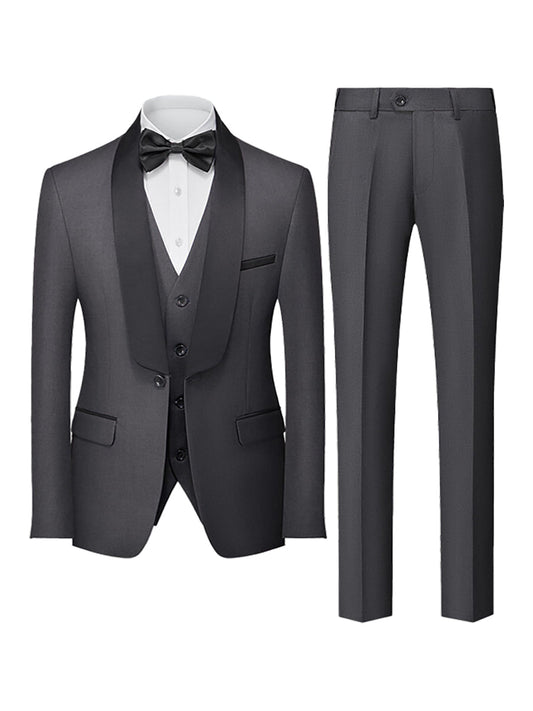 Tailored Fit Shawl Lapel Single Breasted One-button 3 Pieces Solid Colored Men's Suits