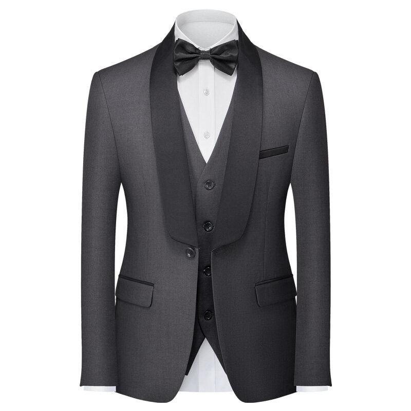 Tailored Fit Shawl Lapel Single Breasted One-button 3 Pieces Solid Colored Men's Suits