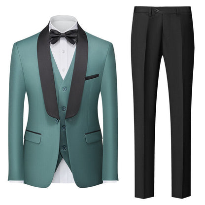 Tailored Fit Shawl Lapel Single Breasted One-button 3 Pieces Solid Colored Men's Suits