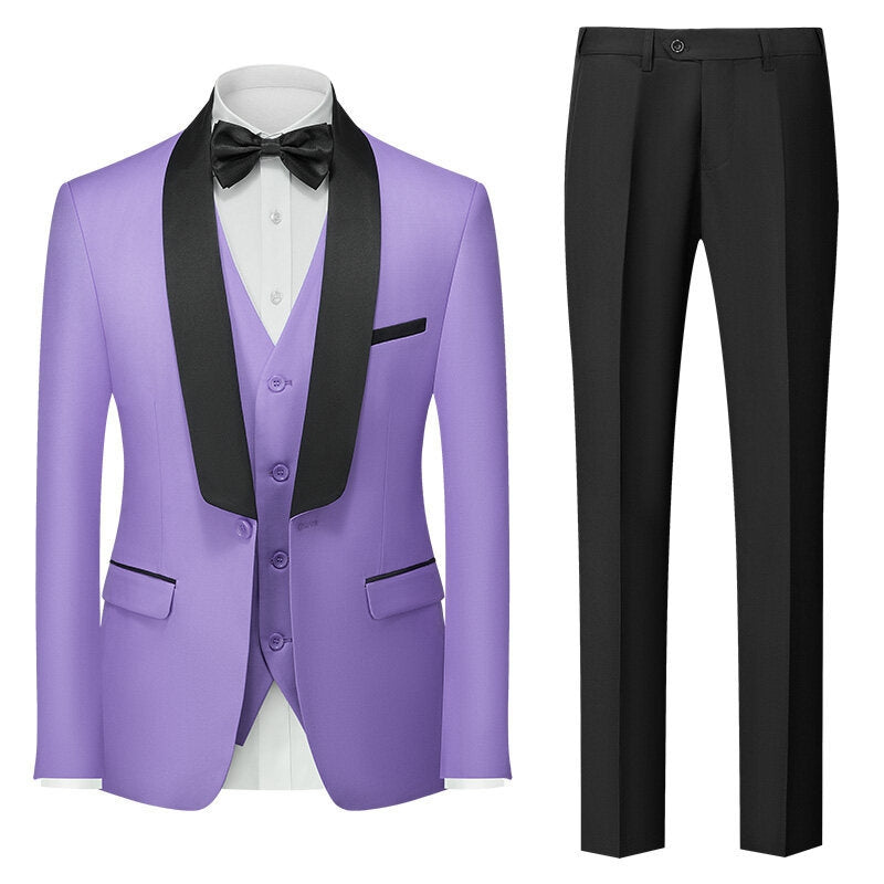 Tailored Fit Shawl Lapel Single Breasted One-button 3 Pieces Solid Colored Men's Suits